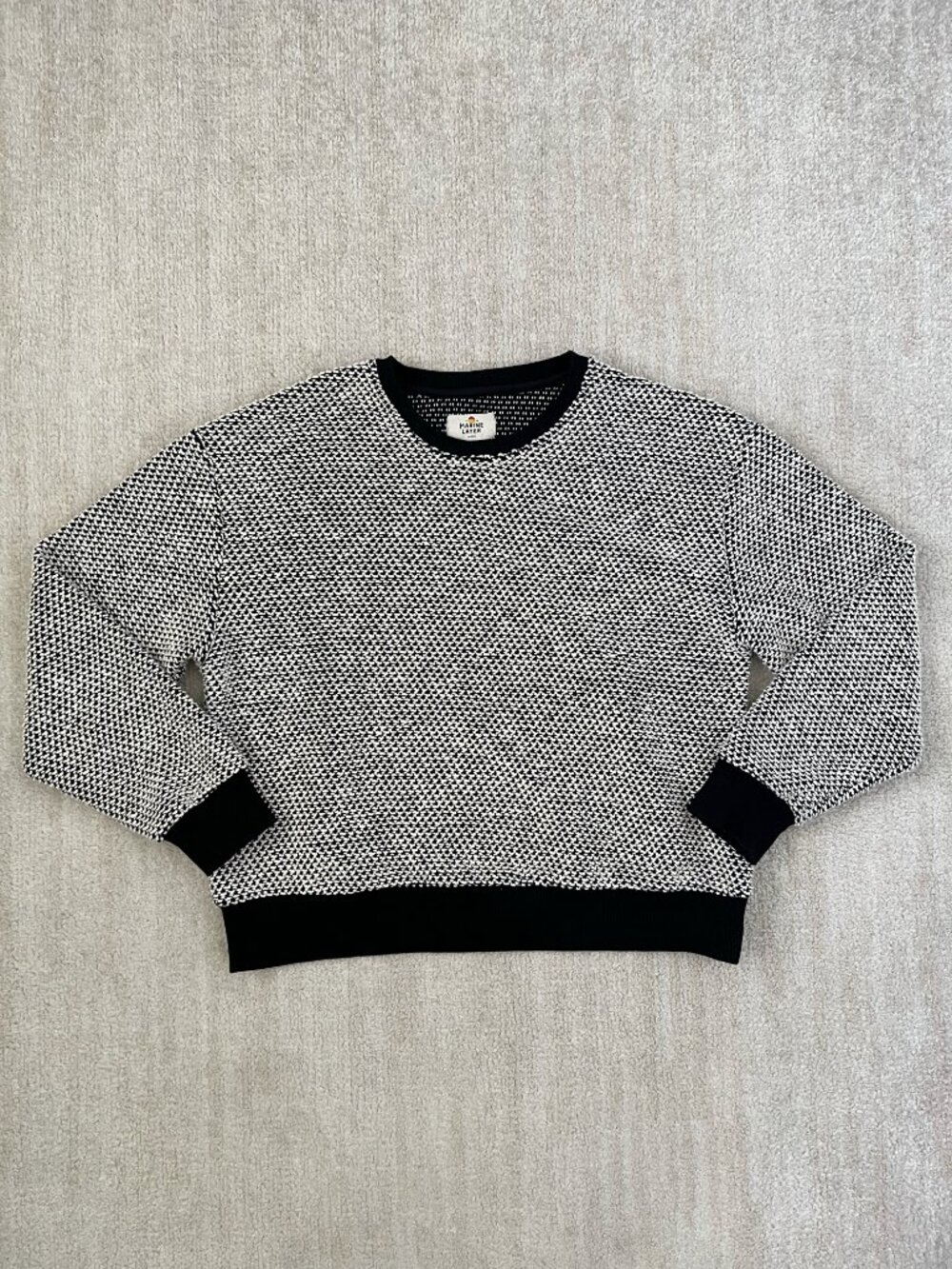 Marine Layer Robin Birdseye Knit Crewneck Cotton Sweatshirt Sweater Top L